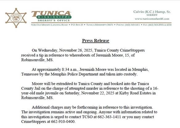 Tunica County Officials Share Update in Ongoing Robinsonville Investigation