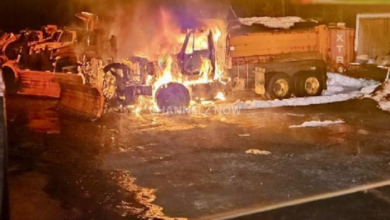 Fire Crews Extinguish Blaze After Heavy-Duty Plow Trucks Found Fully Engulfed in Flames